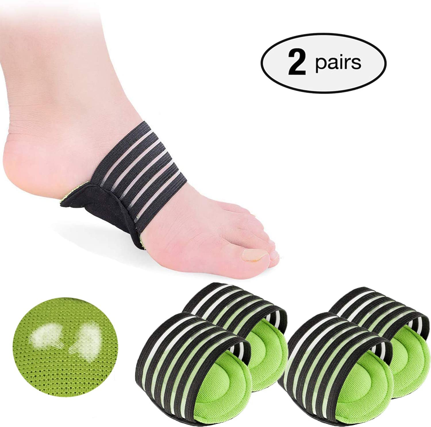 2 Pairs Extra Thick Cushioned Compression Arch Support with More Padded ...