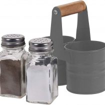 Glass Salt and Pepper Shaker Set with Metal Tin Storage Holder