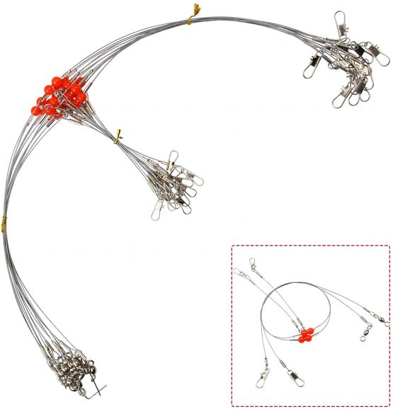 SHADDOCK 12pcs/Set Stainless Steel Wire Leaders Fishing Rigs with Swivel Snaps Beads High-Strength Fishing Wire Rigs Fishing Trace Lures Steel Wire Leader Spinner Fishing Line Tackle