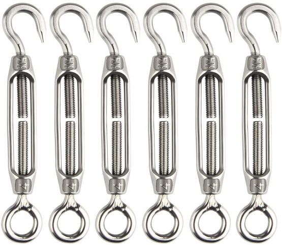 FEPITO 6 Pieces Turnbuckle Wire Tensioner M4 Stainless Steel Turnbuckle Tensioner Adjustable Turnbuckle Hook and Eye Set Heavy Duty