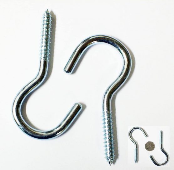 2 x Screw Hook Nails Large S Heavy Duty Wall Fixing Hanging Steel Thread Screws 100mm