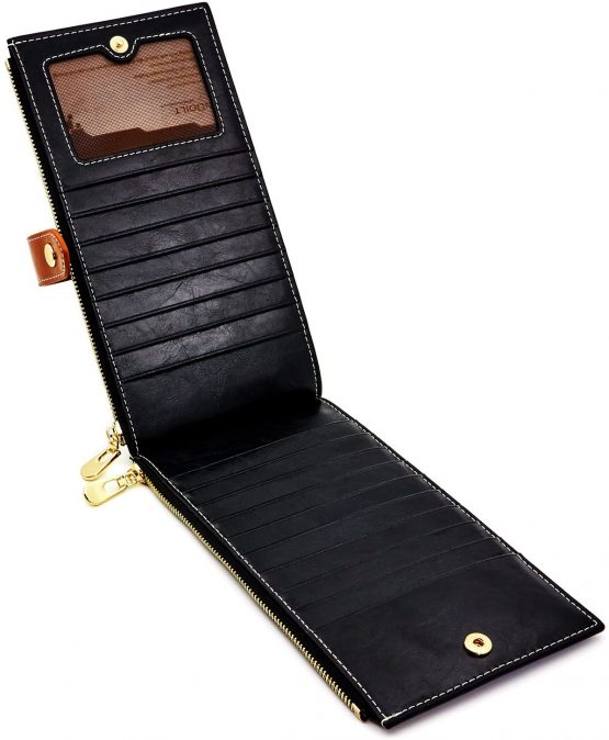 ANDOILT Women's Genuine Leather Wallet RFID Blocking Credit Card Holder Zipper Purse Cell Phone Handbag Black - Image 3