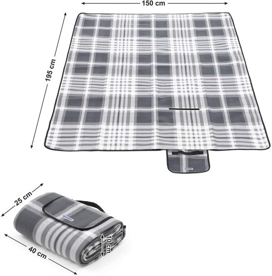 SONGMICS Picnic Blanket, 195 x 150 cm, Large Camping Mat and Rug for Outdoors, Beach, Park, Yard, with Waterproof Backing, Foldable, Grey and White GCM60GW - Image 3