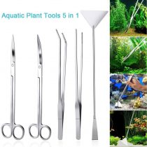 LONDAFISH Fish Tank Stainless Steel Plant Tool Set Aquarium Aquascaping Tweezers Scissors Kit 3 in 1/5 in 1/Substrate Spatula (5 in 1)