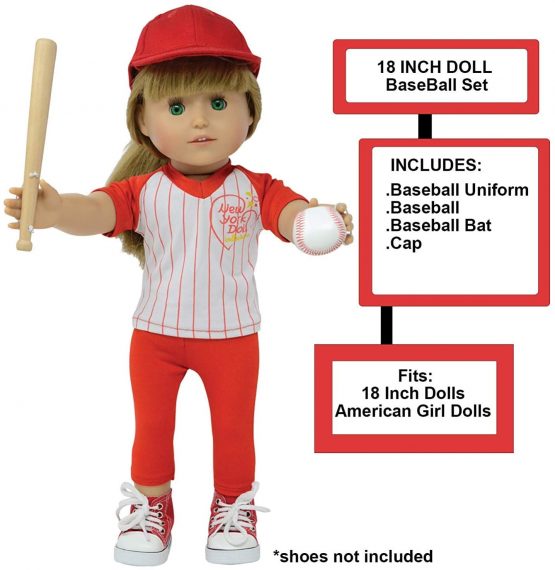 The New York Doll Collection Doll Baseball Set - Fits 18 Inch/46cm Dolls - Includes 2 pc Baseball Uniform Doll Baseball Bat, Doll Baseball and Doll Baseball Cap - Doll Clothes and Sports Accessories - Image 2