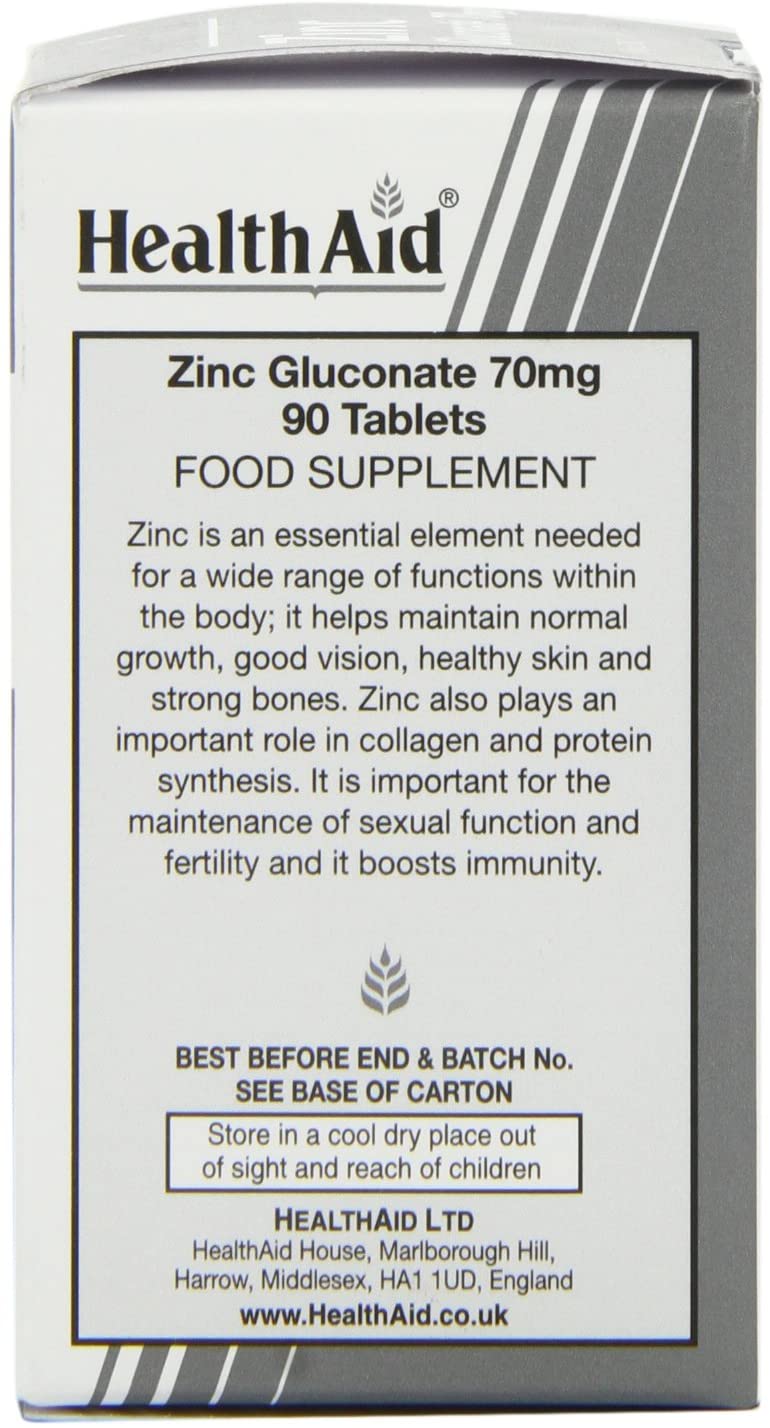 HealthAid Zinc Gluconate 70mg - 90 Tablets, White, 90 count (Pack of 1) - Image 4