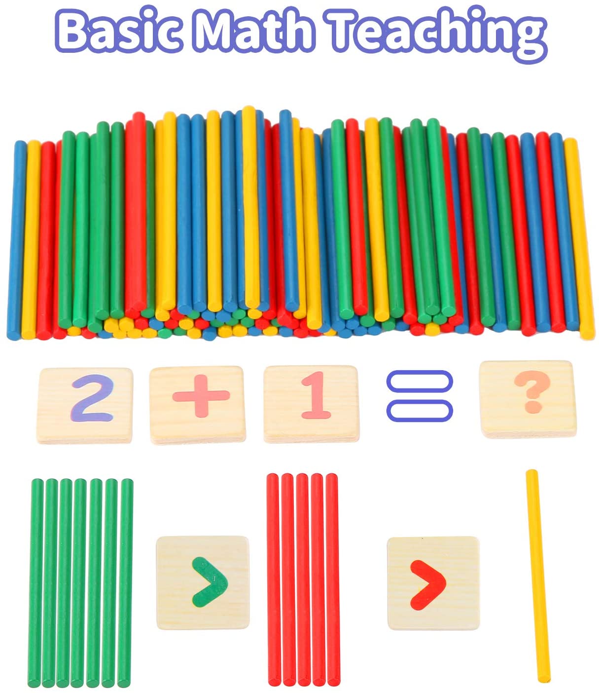 Maths Games, BBLIKE Wooden Number Blocks Montessori Toys Double Sides ...