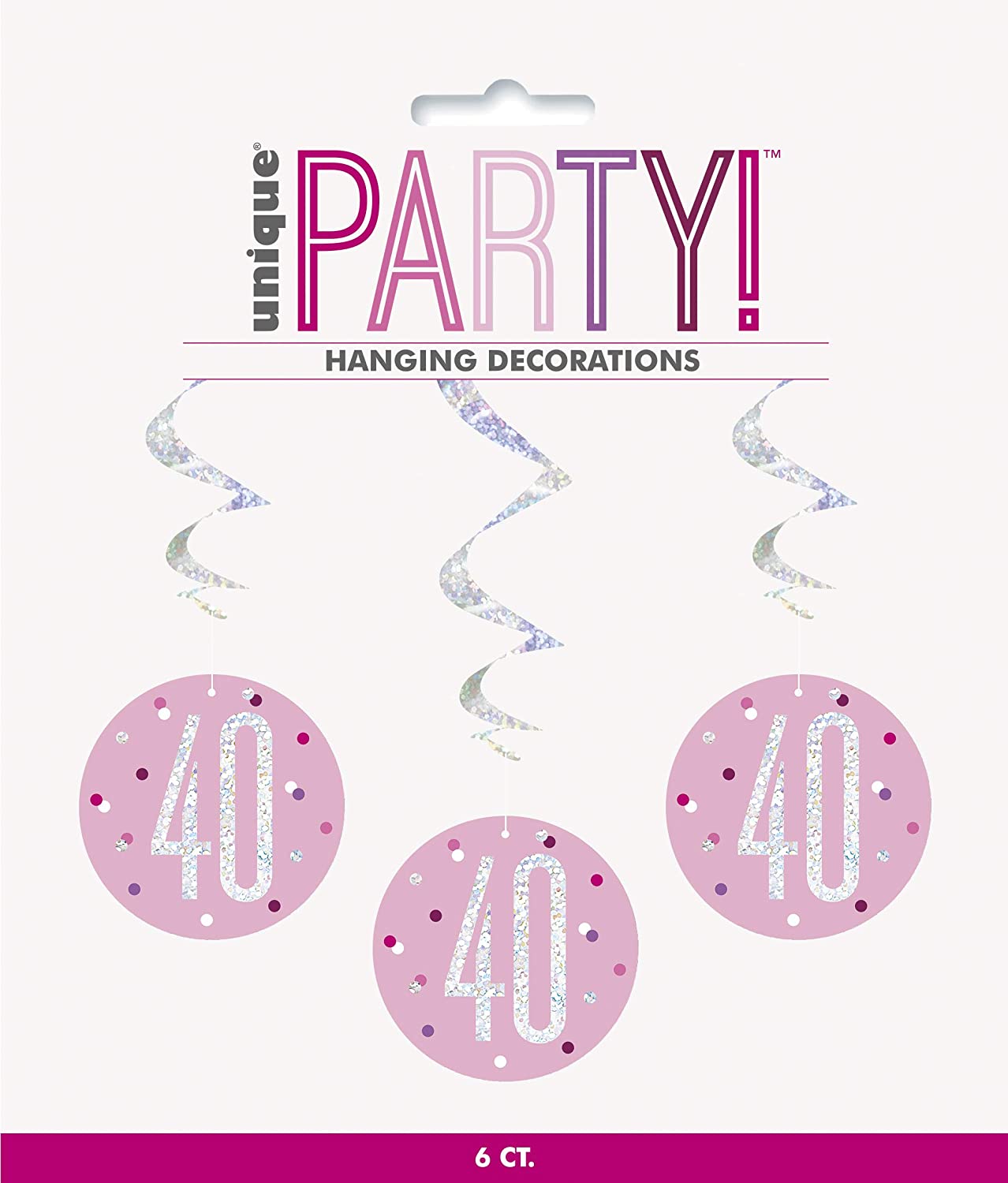 Unique 83812 Pink Hanging Swirl Decorations-32 Silver, Age 40