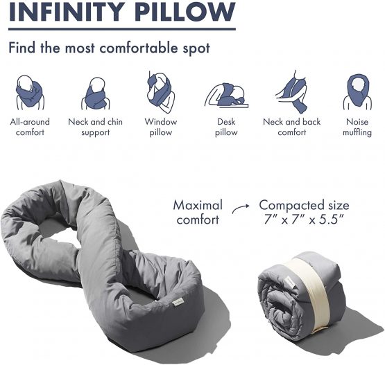 Huzi Infinity Pillow - Home Travel Soft Neck Scarf Support Sleep Nap (Grey) - Image 4