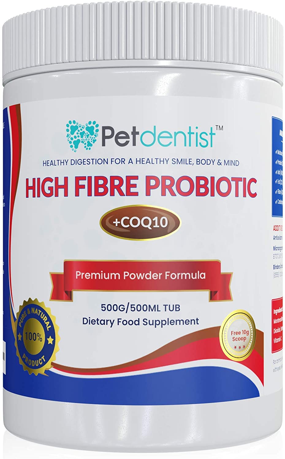 Petdentist High Fibre Probiotics for Dogs and Cats, Premium Fiber Powder Supplement for Dogs Anal Glands, Gut Health, CoQ10