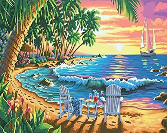 YXQSED Framless Diy Oil Painting Paint By Number Kits for Adults and Kids -Sunset Beach 16X20 ...
