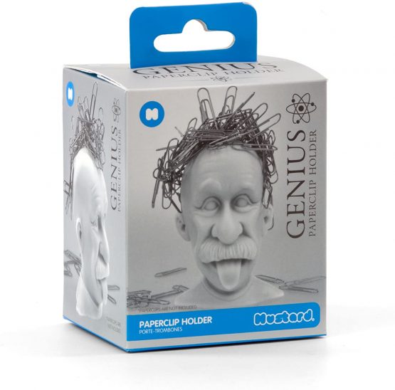 MUSTARD - Genius Paperclip Holder I Magnetic Clip Dispenser I Funny Office Gadget I Magnetic Paper Clip Holder I Einstein Paper Clip Holder I Special Paper Clip Dispenser for Desk I Einstein - Grey - Image 3
