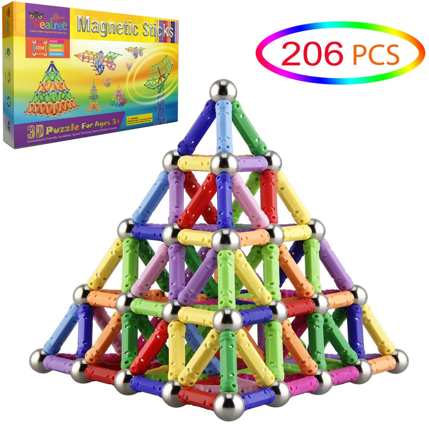 Veatree 206Pcs Magnetic Building Sticks Blocks Toys