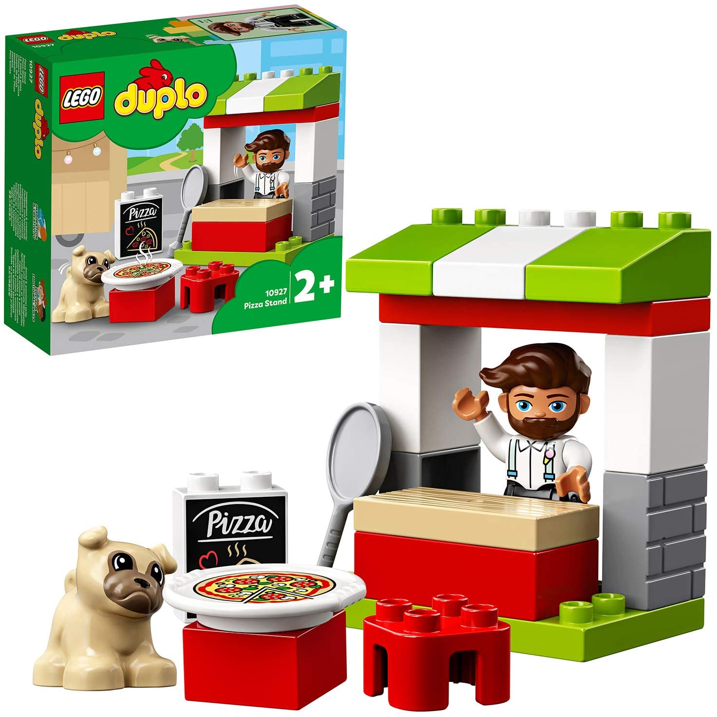 LEGO 10927 DUPLO Town Pizza Stand Playset with Pizza and Dog Figure, Large Bricks, Early Development Toy for Toddlers 2+ Year Old