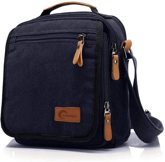 CHEREEKI Canvas Bag, Shoulder Bag Messenger Bag with Multiple Pockets (Hold 10 inch Tablet, iPad, Kindle) - Image 2
