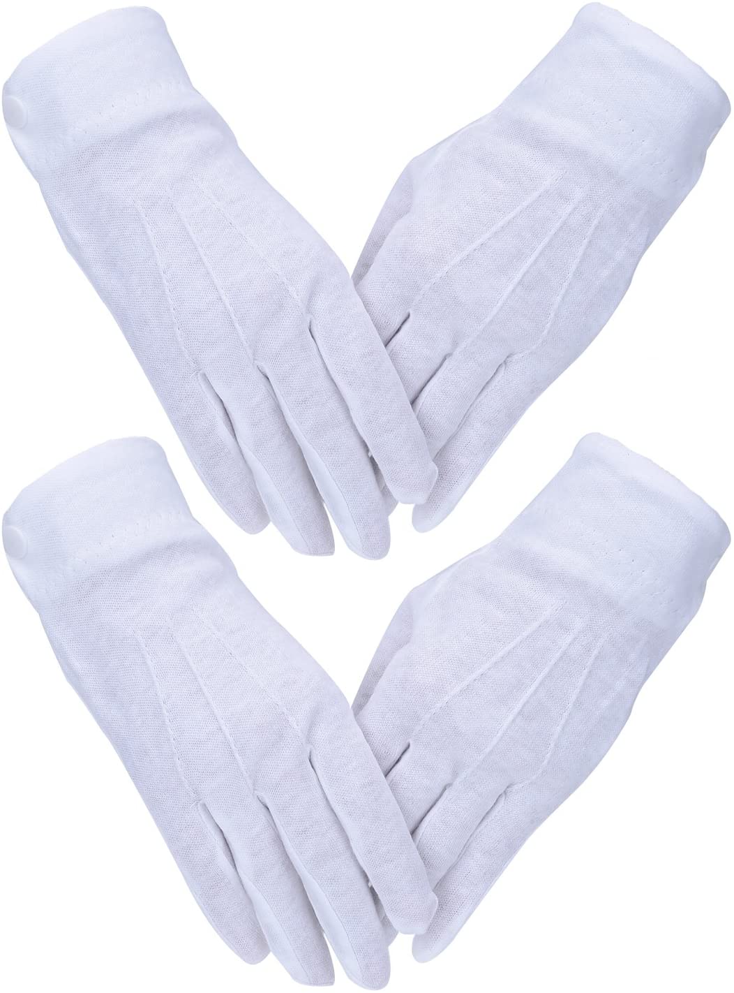 Blulu 2 works White Gloves Stitched Cotton Parade Gloves with Snap Closure for Catering Jewelry Inspections