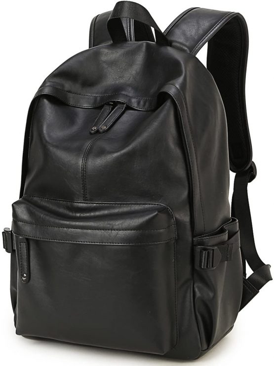 BAOSHA BP-20 Unisex PU Leather Causal Daypack Laptop Computer Bag 15.6 inch College School Backpack Shoulder Bags Outdoor Weekend Travel Rucksack: 32CM x 43CM x 12CM (Black)