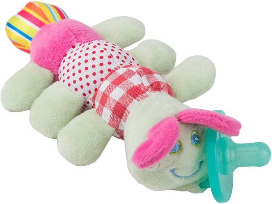 Caterpillar Animal Dummy Pacifier Toy, Stuffed Animal Soft Plush Toy, Dummy Teether, Perfect Infant Teething Toy Silicone Baby Dummy, with 100% Safe FBA Attached Dummy (Caterpillar)