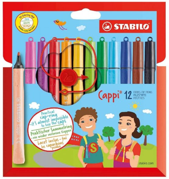 Felt Tip Pen - STABILO Cappi Wallet of 12 Assorted Colours + 1 cap-ring