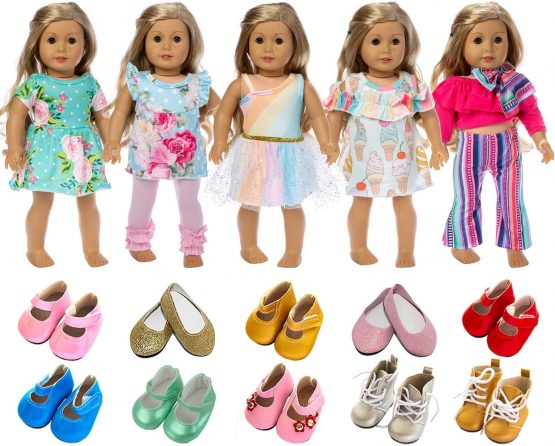 ZITA ELEMENT 18 Inch Girl Doll Clothes and Accessories Dresses Casual Wear for American 18 Inch Girl Doll - 5 Outfits and 2 Shoes (Random Style)