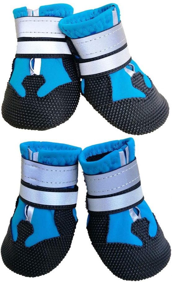 Ewolee Dog Shoes, Dog Boots for Injured Paws Waterproof, Set of 4 Dog Walking Boots Dog Paw Protectors with Adjustable Reflective Straps and Anti Slip Sole for Small Medium Large Dogs (Blue, S)