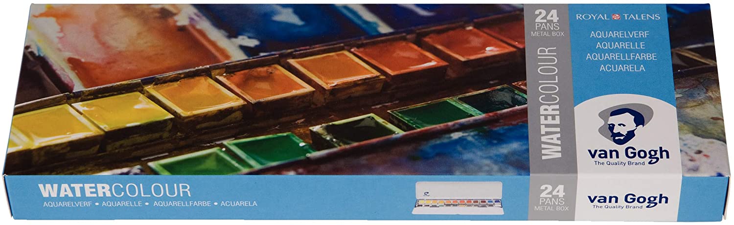 Van Gogh Watercolour Paint Set, Metal Tin, 24-Half Pan, Multicolored, 24 count (Pack of 1)