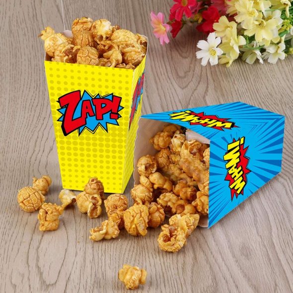 yizeda 24 Pcs Superhero Party Supplies Popcorn Boxes, Striped Paper ...