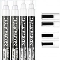 GAINWELL White Liquid Chalk Markers 3mm and 6mm Nibs - Use on Chalkboard, Whiteboard, Glass - 4 Pack - Water Based Wet Wipe Erasable Pen