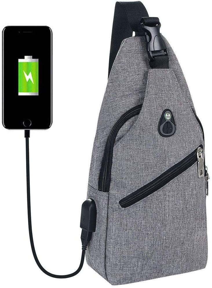 flintronic Sling Bag, Men Women Chest Bag with USB Charging Port & Earphone Port