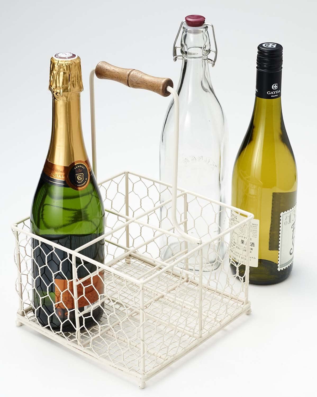 T&G 23002 Provence Wireware 4-Bottle Holder with Aged Wooden Handle, Rustic Brown, 19.7 x 19.7 x 30 cm - Image 3