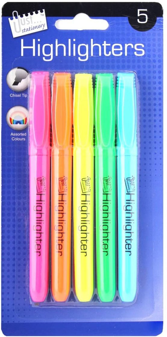 Just stationery Bright Chisel Tip Highlighter (Pack of 5), 6363