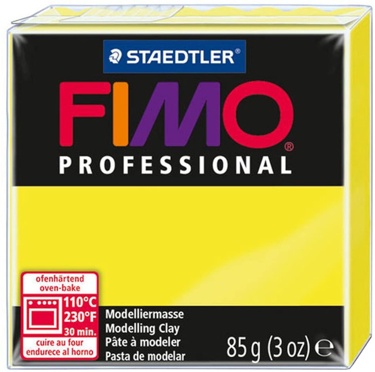 STAEDTLER 8004-1 FIMO Professional Oven-Hardening Polymer Modelling Clay, 85g - Lemon Yellow (Single Block)