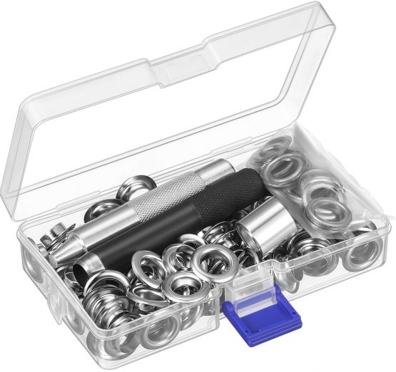 Grommet Tool Kit, Grommet Setting Tool and 100 Sets Grommets Eyelets with Storage Box (1/ 2 Inch Inside Diameter)