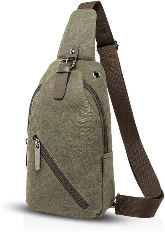 FANDARE Vintage Sling Bag Messenger Bag One Shoulder Backpack Crossbody Bag Travel Bag Women/Men Canvas Green