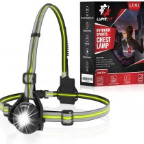 LUMEFIT Run Light, Running Light for Runners Chest LED Lamp - 90° Adjustable Beam Angle, 500 Lumen 360 Degree Reflective Band, USB Rechargeable - Front Body Torch Rear Safety Warning, Jogging Hiking