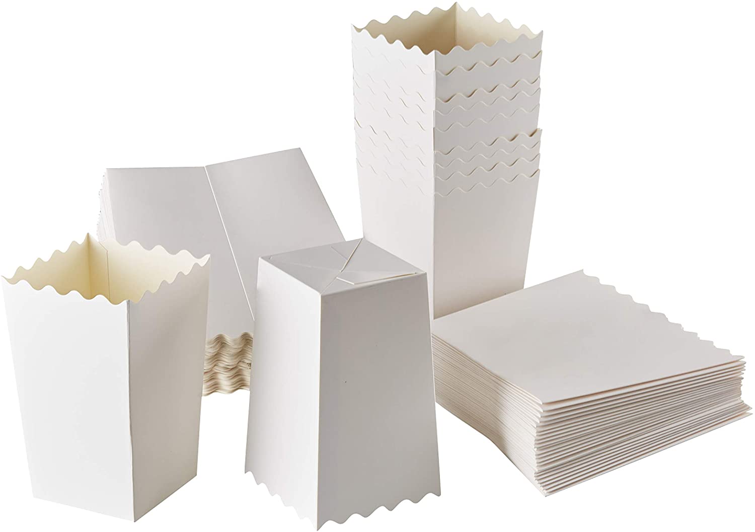 BLUE PANDA Set of 100 Popcorn Favour Boxes Mini Paper Popcorn and Candy Containers Plain White - 590 mL 8.4 x 14 cm - Image 4