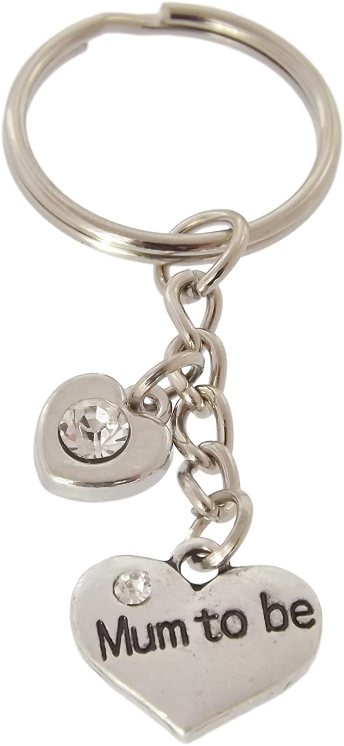 FizzyButton Gifts Mum to Be Heart Keyring Key Ring with Rhinestone Charms and Turquoise Gift Box, Silver