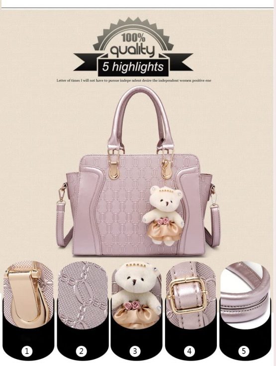 MORGLOVE New Fashion Women PU Leather Handbag Messenger Bag Shoulder Bag Tote Bag Card Purse in Gold （4 Pcs Set） - Image 2