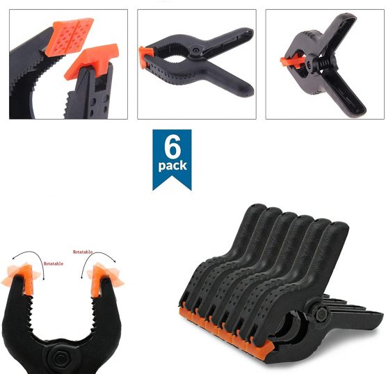 6 Pcs 3" 7.6cm Plastic Spring Clamps Extra Strength and Grip Clips Textured Handles Ideal for DIY Projects, Tarpaulin, Garden, Market Stall, Background Muslin, Canvas Paper, Photo Studios, Arts Crafts