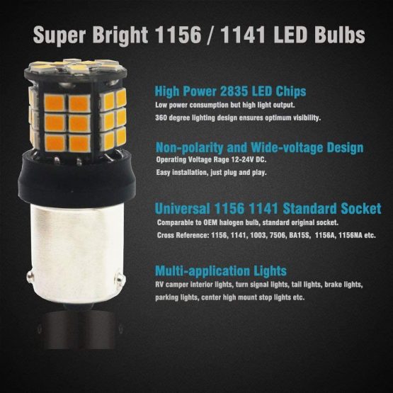 ALOPEE 4-Pack 1156 BA15S 7506 1141 1003 1156NA Extremely Bright Amber/Yellow Non-Polarity 2835 39-SMD 9-30V LED Car Replacement Lights for Turn Signal Light Blinker Bulb - Image 3