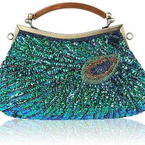 Guozi Women's Vintage Beaded Sequin Peacock Clutch Purse Handmade Crossbody Bag Fashion Evening Handbag For Bridal Wedding Party Prom