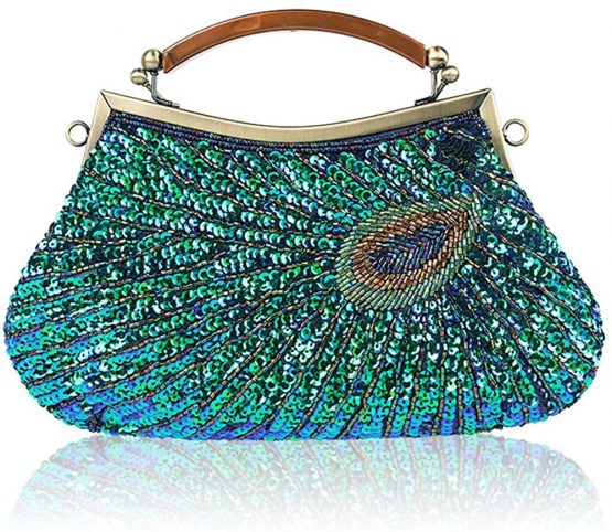 Guozi Women's Vintage Beaded Sequin Peacock Clutch Purse Handmade Crossbody Bag Fashion Evening Handbag For Bridal Wedding Party Prom