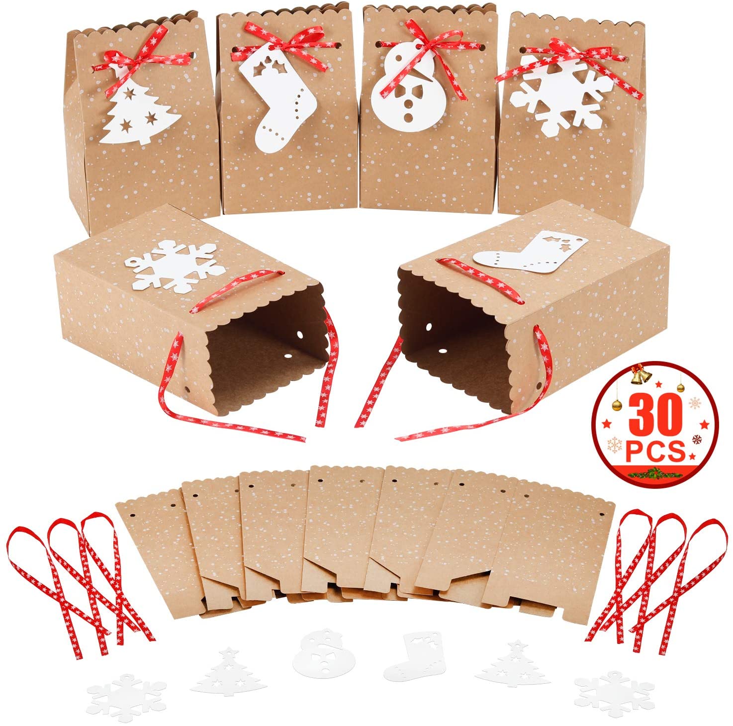 MonQi 30pcs Kraft Paper Christmas Candy Box Gift Box