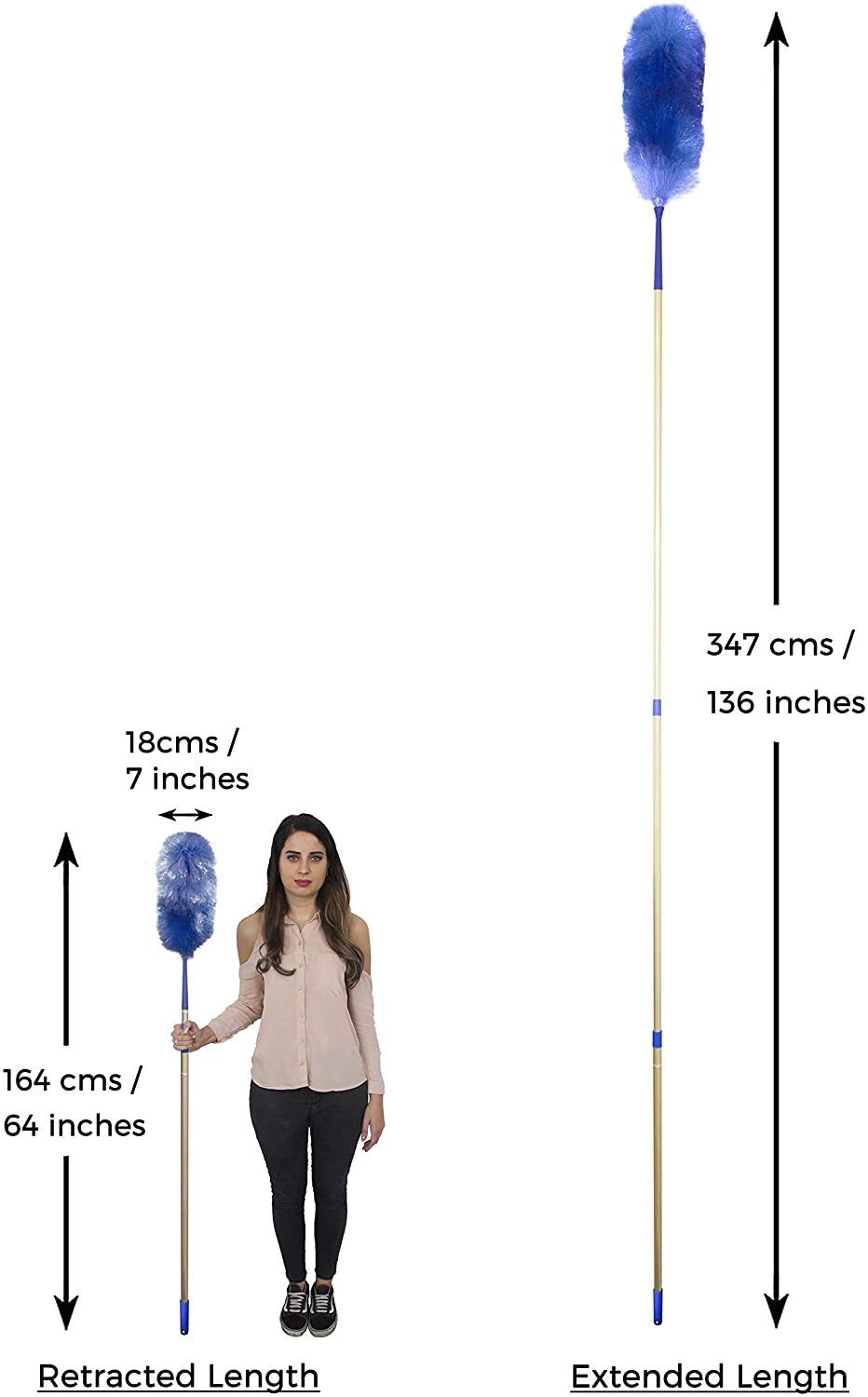 WinHux Extendable Feather Duster, Extra Long Telescopic Dusting Tool with Bendable Washable Head - Image 3