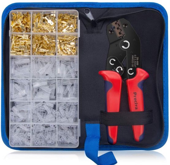 Crimping Tool Set, Preciva Cable Ratchet Crimping Plier with 300 Ferrule Terminal Connectors and 300 Transparent Cable Sleeves Support 0.5-1.5mm² Crimping(AWG22-16)