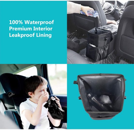 MOSFiATA Car Rubbish Bin, Foldable and Waterproof Auto Trash Bag 10L Oxford with Lid and Side Pockets,Car Boot Organiser for Car/SUV/Truck/Minivan/Auto - Image 3
