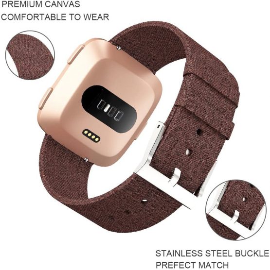 FunBand for Fitbit Versa Strap Bands, Woven Fabric Quick Replacement Accessories Breathable Wristbands with Classic Square Stainless Steel Clasp for Fitbit Versa/Versa 2/Versa Lite Smartwatch - Image 2