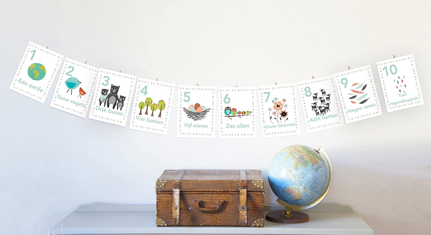Children Inspire Design Woodland Number Counting Wall Cards in Dutch, Set of Ten 5x7 Wall Art Prints - Image 2