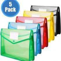 A4 Plastic Wallet Folders with Popper - A+Selected Document Pockets with Button A4 Plastic Envelope Wallets Files A4 for School Office Home - Pack of 5 - Red Blue Yellow Green Black