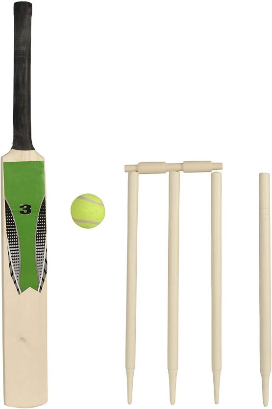 Wowow Toys Wooden Size 3 Junior Cricket Bat Set | Kids Cricket Set Great Outdoor Sports Entertainment Cricket Set Adult Kids Boys and Girls